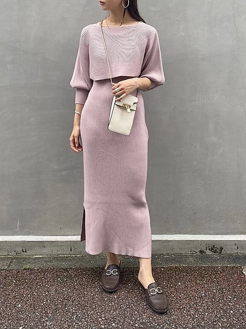 【SNIDEL】Sustainableレイヤードニット ロングワンピース春ピンク SNIDEL】Sustainableレイヤードニット ロングワンピース春ピンク