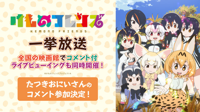 「けものフレンズ」全12話一挙放送にたつきおにいさんがコメント参加決定