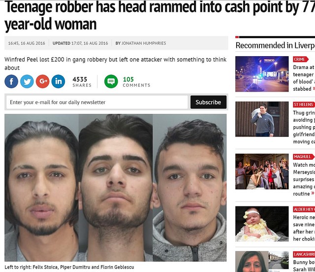 77歳女性、ATM強盗3人組を見事撃退(出典:http://www.liverpoolecho.co.uk)