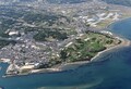 島原の乱で九州の忍者が暗躍した原城跡(右下)=長崎県南島原市で2018年4月26日、本社ヘリから