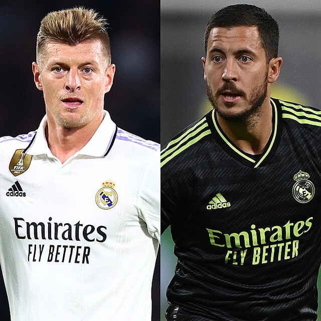 マドリーでともにプレーしたクロース（左）とアザール（右）。（C）Getty Images