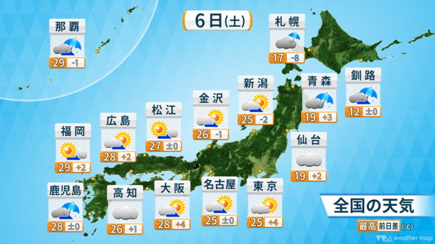 6日の天気予報。