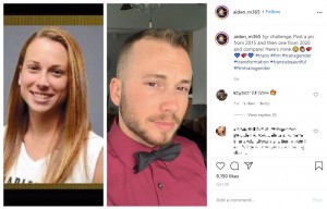 2015年(左)と5年後のトランスジェンダーの男性(画像は『Aiden Michael Mann 2020年7月29日付Instagram「5yr challenge.」』のスクリーンショット)