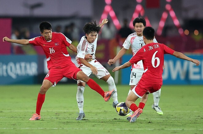 PK戦の末に北朝鮮を下したU-17日本代表（白）。(C)Getty Images