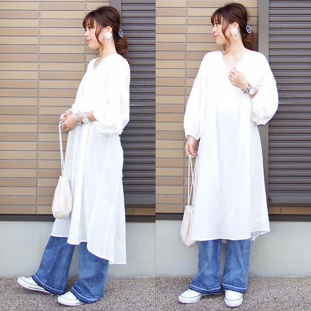 19年版ワンピースの ゆる重ね着 成功しやすいワイドパンツは ホワイト と デニム です Peachy ピーチィ ライブドアニュース
