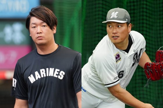 ロッテ・二木康太(左)と岩下大輝【写真:岡部直樹、小林靖】