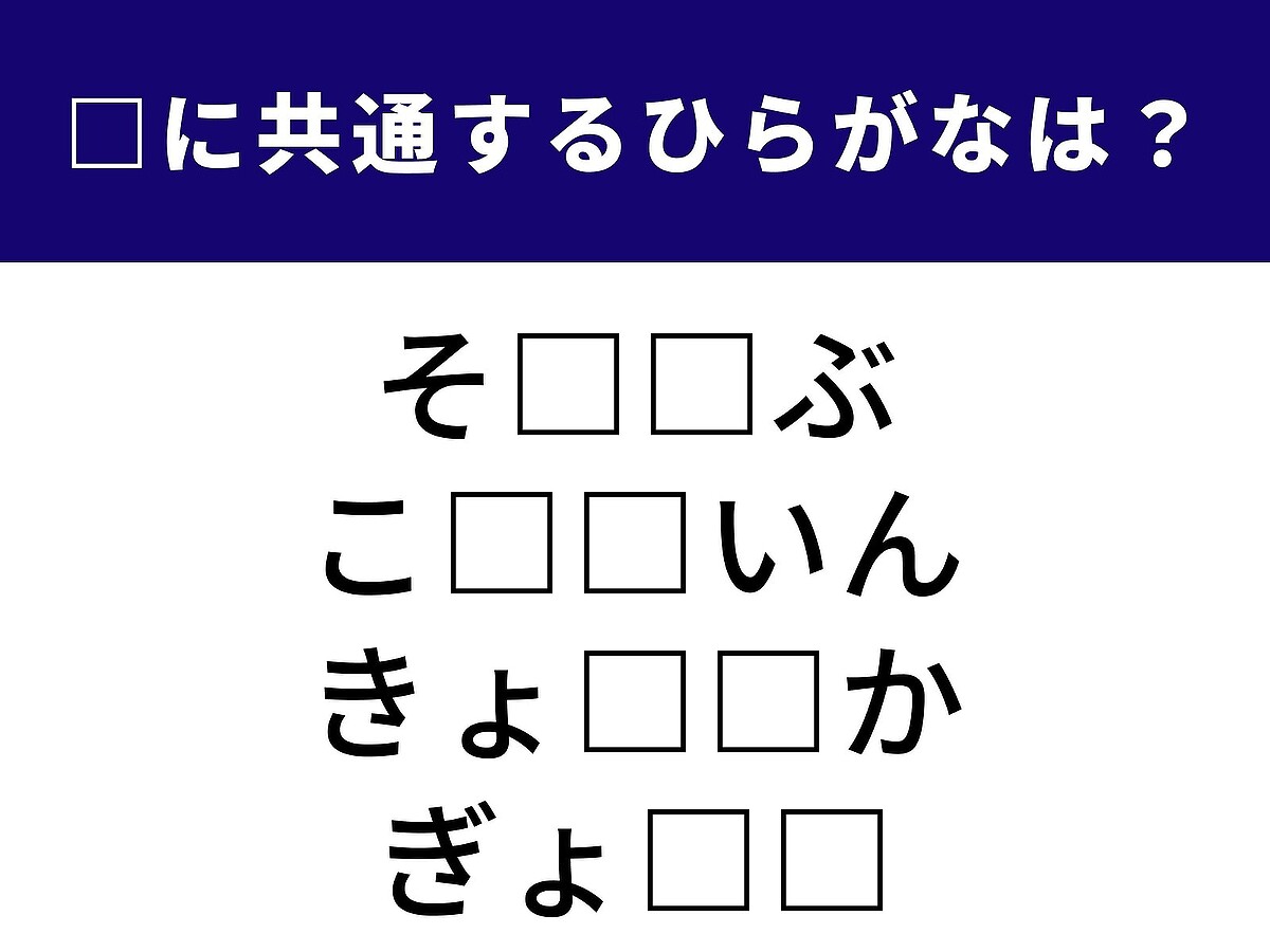  4つの言葉を完成させる「共通のひらがな2文字」は何でしょうか？ 組織の運営を支える部署の名前から、日々の仕事内容を指す言葉まで、幅広いキーワードが含まれています。 