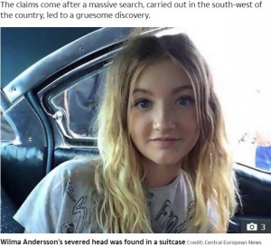 �������줿17�Фξ����ʲ����ϡ�The Sun��2020ǯ5��18���ա�SLAUGHTERED Missing Swedish girl, 17, beheaded by ex boyfriend, 23, after breaking up with him, cops say�ס�Credit: Central European News�ˡ٤Υ����꡼�󥷥�åȡ�