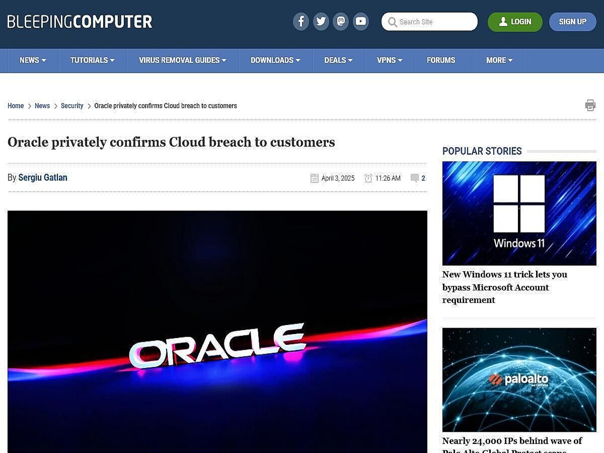 Oracleが顧客情報流出を認める、データは古いが認証情報を含む (2025年4月4日掲載) - ライブドアニュース