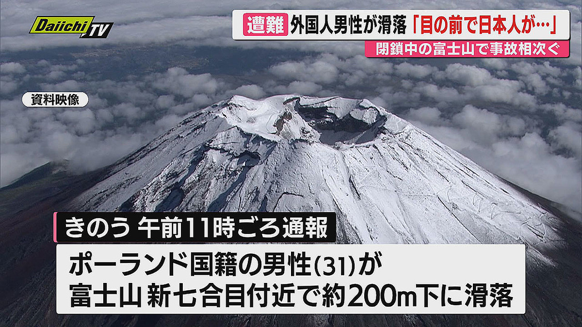 閉山中の富士山で外国籍の男性が滑落 ほかに日本人も遭難か