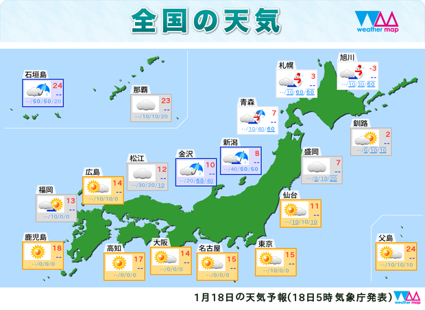 18日の天気予報。