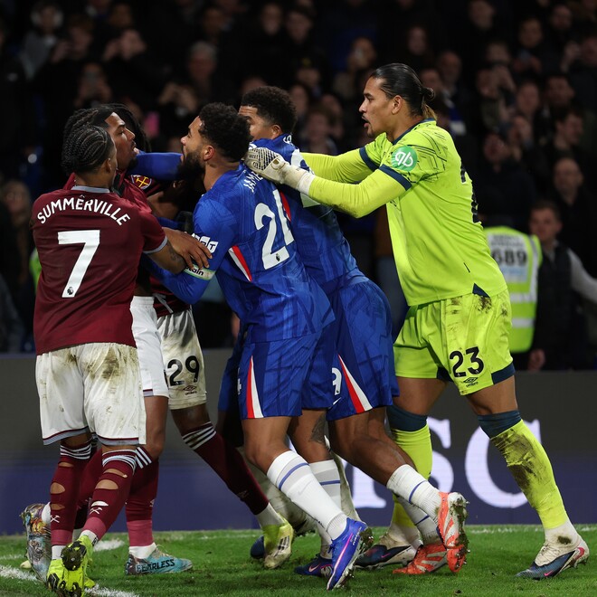 乱闘騒ぎで罰金処分を受けたチェルシーとウェストハム。（C）Getty Images