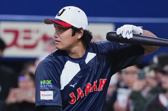 フリー打撃を行った侍ジャパン・大谷翔平【写真：小林靖】
