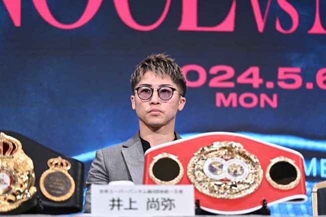 会見に出席した井上尚弥。東京ドームでネリと対戦することが発表された【写真：中戸川知世】 