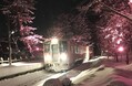 芦野公園駅を彩る「雪さくら」＝青森県五所川原市金木町で2021年12月27日午後8時58分、野呂賢治撮影