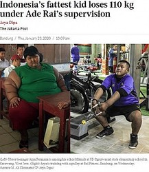 110�����θ��̤���������13�о�ǯ�ʲ����ϡ�The Jakarta Post��2020ǯ1��23���ա�Indonesia��s fattest kid loses 110 kg under Ade Rai��s supervision�ס�Antara/M. Ali Khumaini/JP/Arya Dipa�ˡ٤Υ����꡼�󥷥�åȡ�