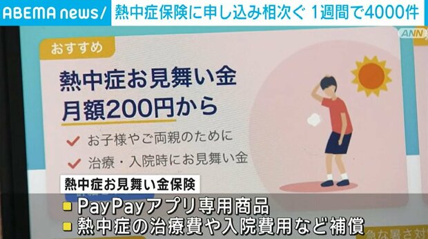 熱中症保険に申し込み相次ぐ 1週間で約4000件 - ライブドアニュース