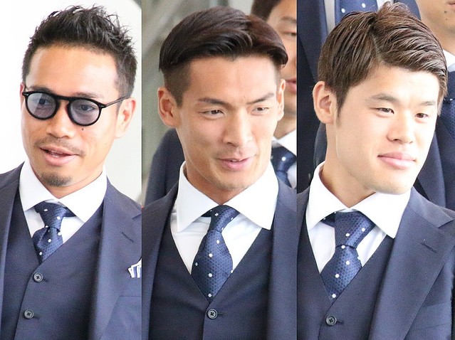 ロシアW杯日本代表の(左から)長友佑都、槙野智章、酒井宏樹