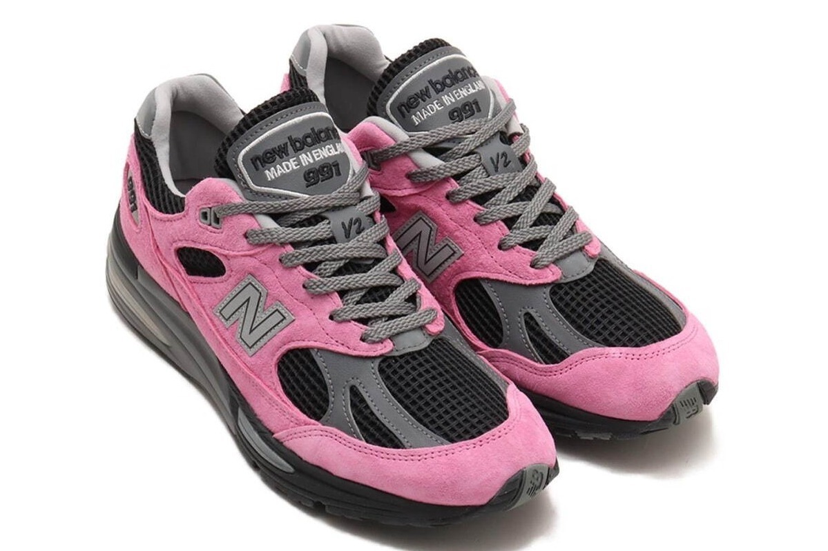 ニューバランスの定番スニーカー「991v2」ピンク×2トーングレーの