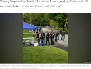 ���͡��ɥ�����ɤ������Х������ʲ����ϡ�Good Morning America��2019ǯ9��18���ա�Bikers line up at girl��s lemonade stand after mom helps save them during crash�ס�Daryn Sturch�ˡ٤Υ����꡼�󥷥�åȡ�