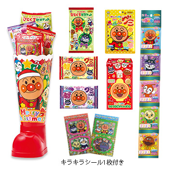 不二家「アンパンマン」クリスマスギフト2023、巾着袋・クリスマス