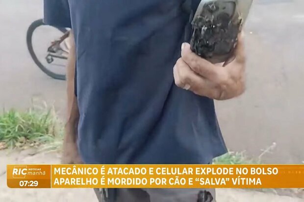 スマホが爆発して助かったアルメイダさん（ヒック・レコール・パラナのユーチューブチャンネルから）