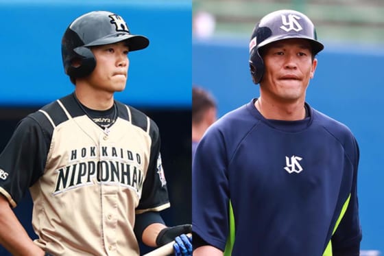 日本ハム・中島卓也（左）とヤクルト・坂口智隆【写真：荒川祐史】