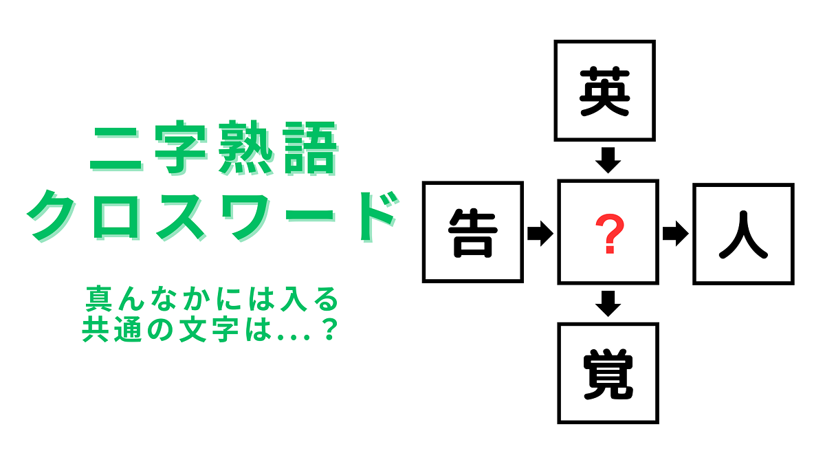【二字熟語クロスワード】真んなかに入る漢字は?一瞬でわかれば天才かも!