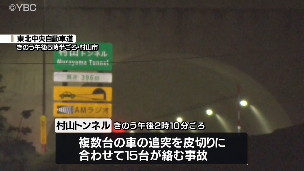 山形の東北中央道で車15台絡む追突事故 事故当時は路面は凍結スリップか