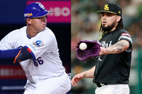 中日の鵜飼航丞(左)とソフトバンクのロベルト・オスナ【写真:加治屋友輝、小池義弘】