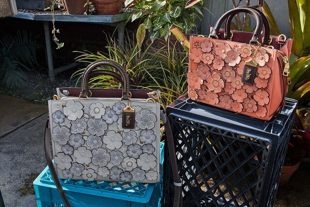 コーチ“レザーの花”を飾ったバッグ「ティーローズ ローグ」コーラル