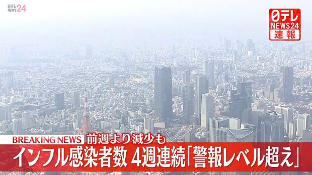 全国のインフルエンザ感染者数 4週連続の警報レベル超え