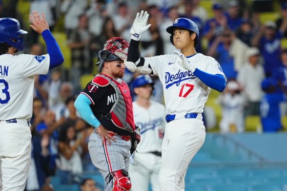 36号2ランを放ったドジャース・大谷翔平【写真:荒川祐史】