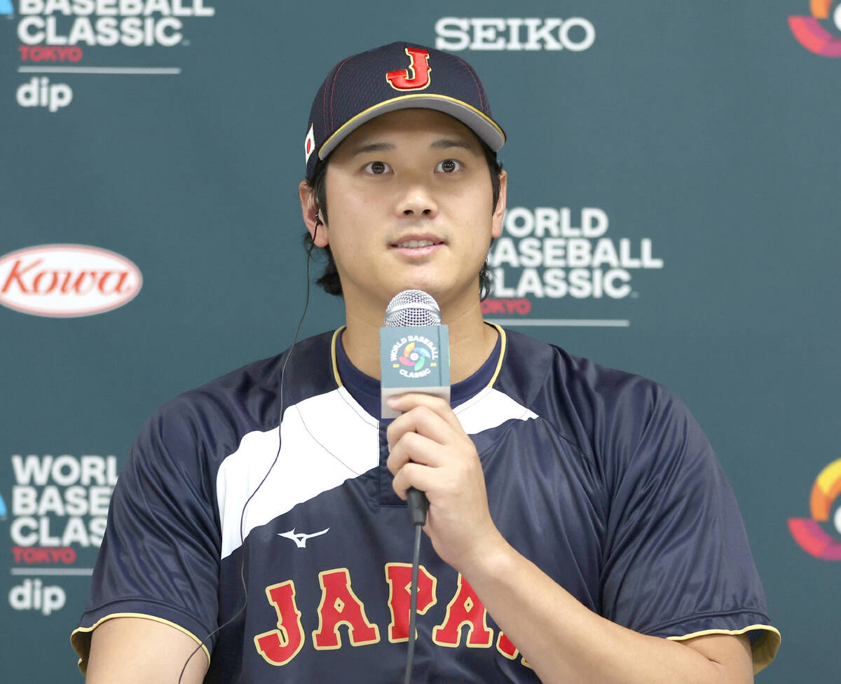 会見で連覇への思いを語った大谷（読売新聞社提供）