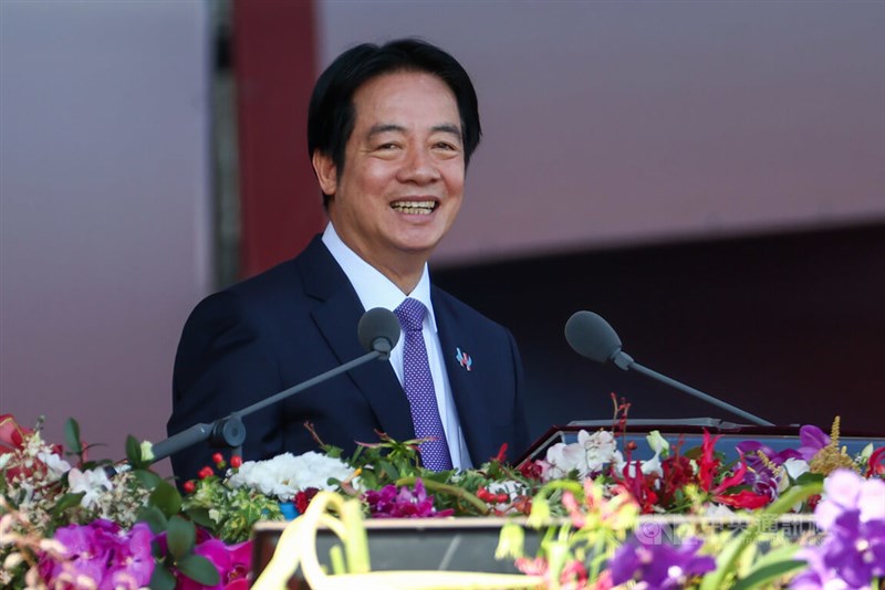 国慶日祝賀式典で演説を行う頼清徳総統=10月10日、台北市