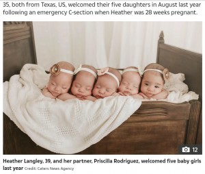 5�������������θޤĻҡʲ����ϡ�The Sun��2021ǯ1��26���ա�HIGH FIVE We wanted just one more baby to complete our family - then fell pregnant with all-girl quintuplets�ס�Credit: Caters News Agency�ˡ٤Υ����꡼�󥷥�åȡ�