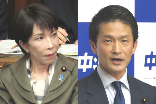 高市早苗首相（左）と中道・小川淳也代表
