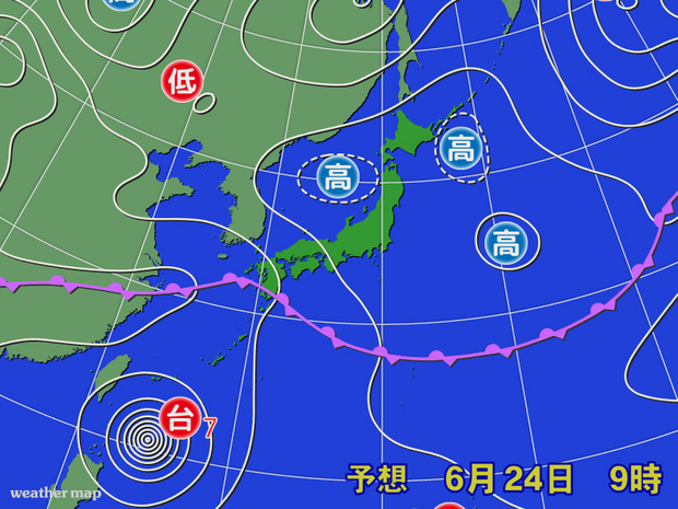 24日午前9時の予想天気図。