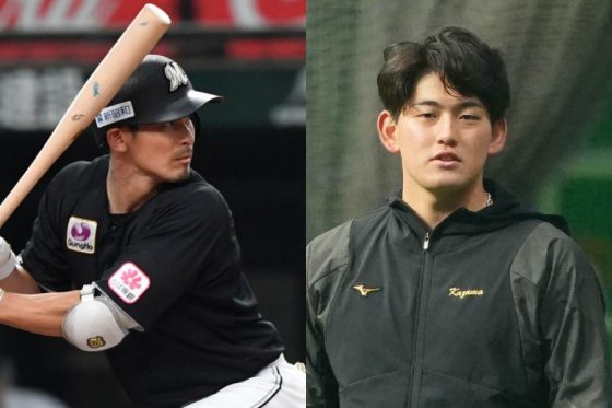 ロッテ・荻野貴司(左)とソフトバンク・風間球打【写真:小林靖、冨田成美】