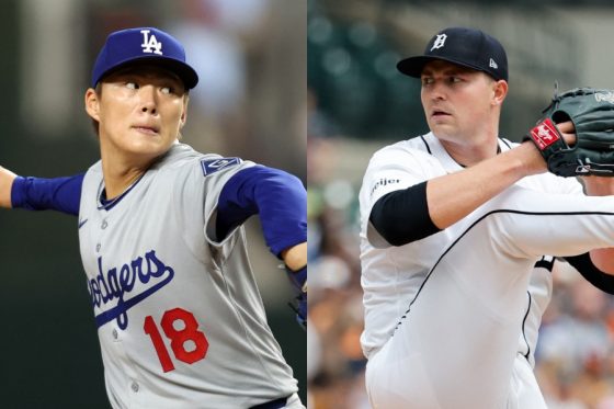 ドジャース・山本由伸(左)とタイガースのタリク・スクーバル【写真:ロイター】