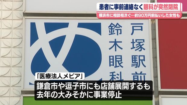 横浜市の眼科が事前連絡なく突然閉院 約90万円前払いの患者も