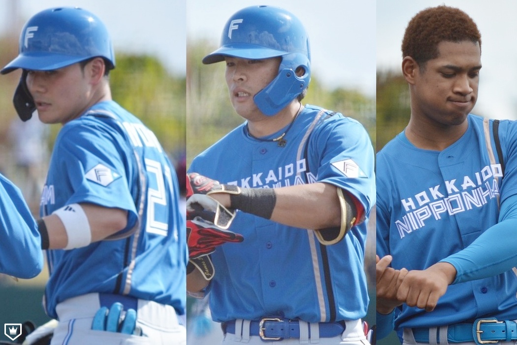  日本ハム・清宮幸太郎（左）、野村佑希（中）、万波中正 
