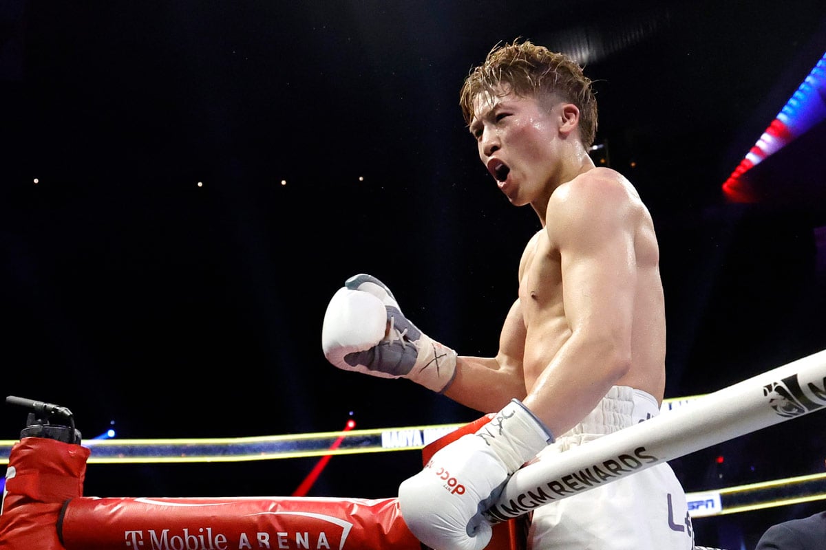 ラスベガスで勝利の咆哮を上げる井上尚弥(C)Getty Images