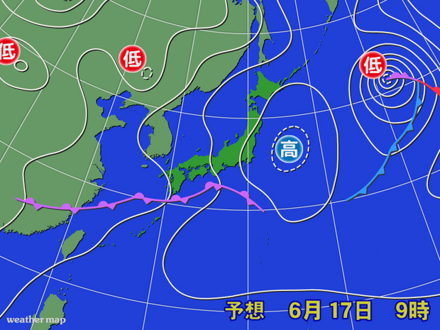 17日午前9時の予想天気図。
