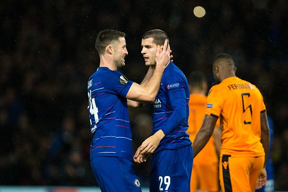 今季途中までチェルシーで共にプレイしたモラタ（右）とケイヒル（左） photo/Getty Images  