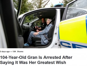 �������ᤵ��ѥȥ����˾�ä�104�н����ʲ����ϡ�LADbible��2019ǯ3��20���ա�104-Year-Old Gran Is Arrested After Saying It Was Her Greatest Wish�ס�Credit: SWNS�ˡ٤Υ����꡼�󥷥�åȡ�