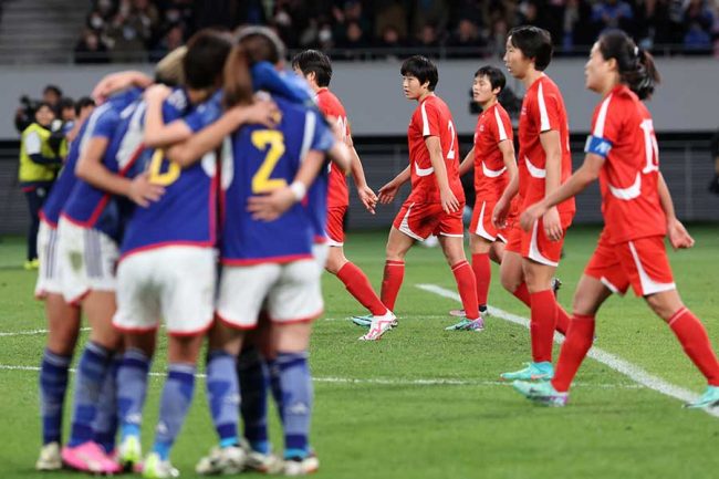 北朝鮮を破りパリ五輪出場権を獲得したなでしこジャパン【写真：ロイター】