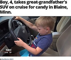 ガソリンスタンドまで車を運転した4歳児（画像は『FOX 9　2019年6月14日付「Boy, 4, takes great-grandfather’s SUV on cruise for candy in Blaine, Minn.」』のスクリーンショット）