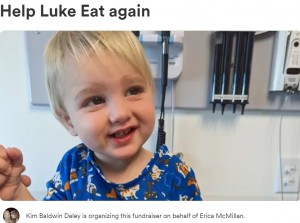 ボタン電池を誤飲した1歳男児(画像は『GoFundMe 2023年1月19日付「Help Luke Eat again」』のスクリーンショット)
