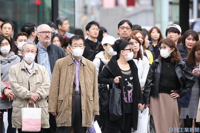 花粉症対策にマスクを着用する人々